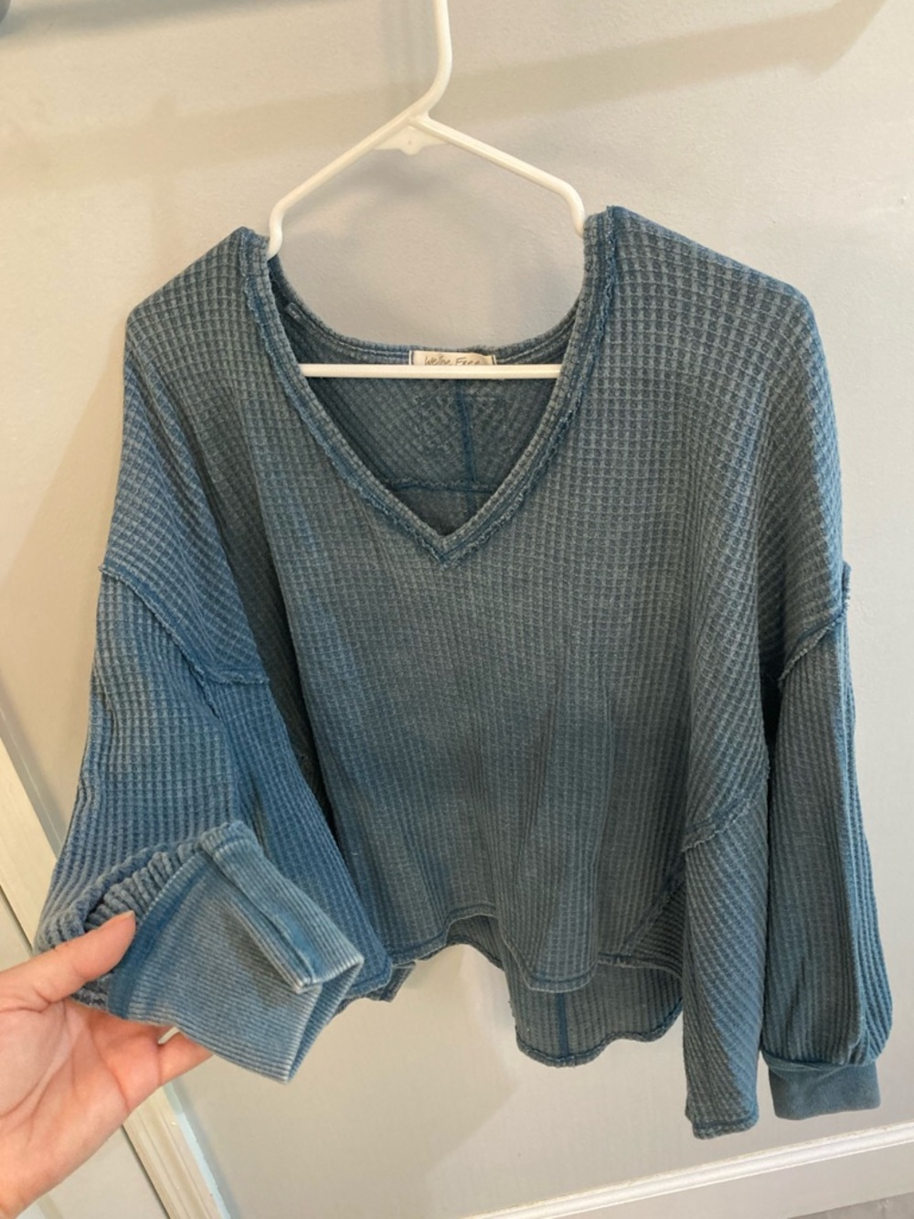 We The Free People Coraline Thermal Womens Small Oversized Swing Top Legion Blue - Picture 5 of 8
